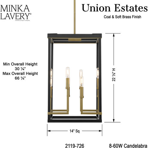 Union Estates 8 Light 14 inch Coal And Soft Brass Pendant Ceiling Light